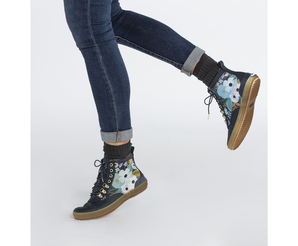 Keds Womens Boots Navy - Rifle Paper Co. Scout Water-Resistant Garden Party - 932QZXEKF